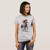 炎の精神 - 雄大な馬の水彩Tシャツ Tシャツ (正面フル)