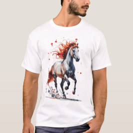 炎の精神 - 雄大な馬の水彩Tシャツ Tシャツ