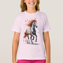 炎の精神 - 雄大な馬の水彩Tシャツ