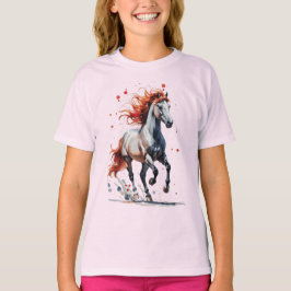 炎の精神 - 雄大な馬の水彩Tシャツ Tシャツ