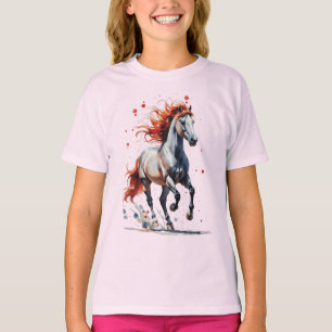 炎の精神 - 雄大な馬の水彩Tシャツ Tシャツ