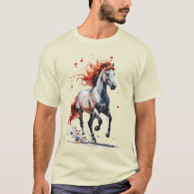 炎の精神 - 雄大な馬の水彩Tシャツ