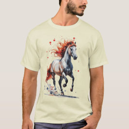 炎の精神 - 雄大な馬の水彩Tシャツ Tシャツ