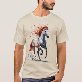 炎の精神 - 雄大な馬の水彩Tシャツ Tシャツ