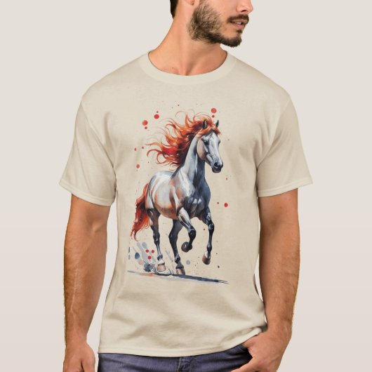 炎の精神 - 雄大な馬の水彩Tシャツ Tシャツ (正面)
