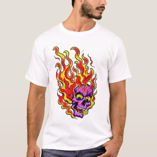炎の紫ネオンスカルグラフィックTシャツ Tシャツ