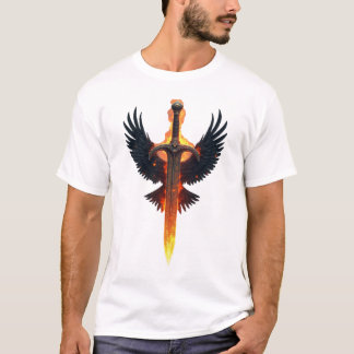 炎の翼を持つ剣のエンブレム Tシャツ