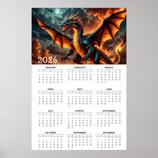 炎の翼:2026年神話のドラゴンカレンダー ポスター (正面)