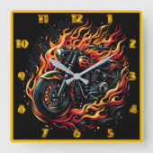 炎の色を持つ炎の鮮やかオートバイ スクエア壁時計 (正面)