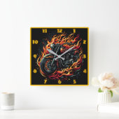 炎の色を持つ炎の鮮やかオートバイ スクエア壁時計 (ホーム)