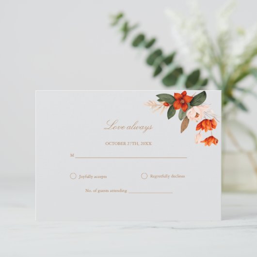 炎の花が咲くボホ結婚ブーケ 出欠カード (スタンド正面)