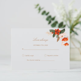 炎の花が咲くボホ結婚ブーケ 出欠カード