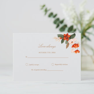 炎の花が咲くボホ結婚ブーケ 出欠カード