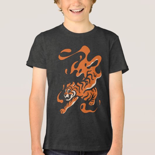 炎の虎:アジアン・ボールド・デザイン トライブレンドＴシャツ (正面)