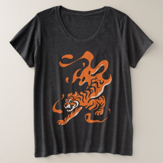炎の虎:アジアン・ボールド・デザイン プラスサイズTシャツ (デザイン正面)
