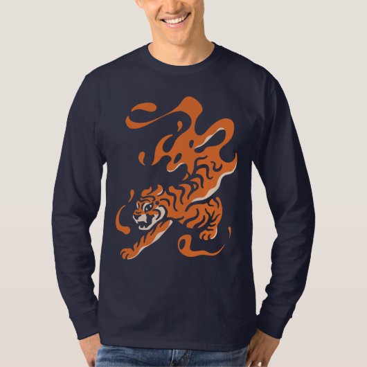 炎の虎:アジアン・ボールド・デザイン Tシャツ (正面)