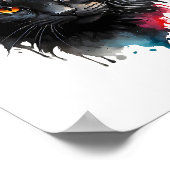 炎の視線ブラックキャットウォーターカラー動物ウォールアート ポスター (角)