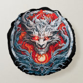 炎の赤い炎の伝説のドラゴンの頭 ラウンドクッション (裏面)
