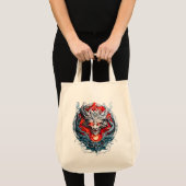 炎の赤い炎の神話のドラゴンの頭 トートバッグ (正面(商品))