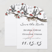 炎の赤 灰色 ヴィンテージ 鳥の結婚式 Save the Date 招待状 (正面/裏面)