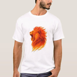 炎の雄叫びライオンのヘッドイラスト Tシャツ