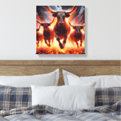 炎の風景を突進する雄牛 キャンバスプリント (インサイチュ (寝室))