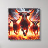 炎の風景を突進する雄牛 キャンバスプリント (正面)