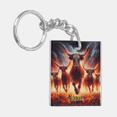 炎の風景を突進する雄牛 キーホルダー (正面左)
