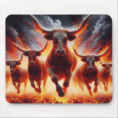 炎の風景を突進する雄牛 マウスパッド (正面)