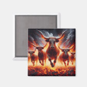 炎の風景を突進する雄牛 マグネット (正面/裏面)