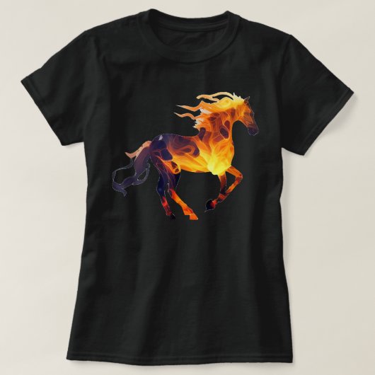 炎の馬が走る面白いデザイン 馬好きな人へ Tシャツ (デザイン正面)