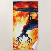 炎の鹿のスタンスクリムゾンスタグシーン ビーチタオル (正面)