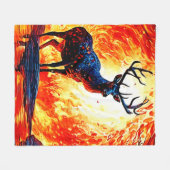 炎の鹿のスタンスクリムゾンスタグシーン フリースブランケット (正面(横))