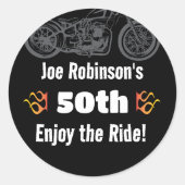 炎の50thまたは任意の誕生日を持つバイク ラウンドシール (正面)