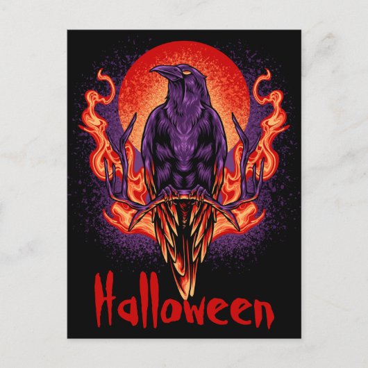 炎はがき付きハロウィンカラス ポストカード (正面)
