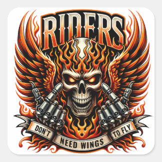炎はっきりしたの翼と手を備えたスカルデザイン スクエアシール