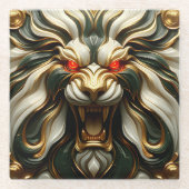 炎はっきりしたの視線で金獅子 ガラスコースター (正面)