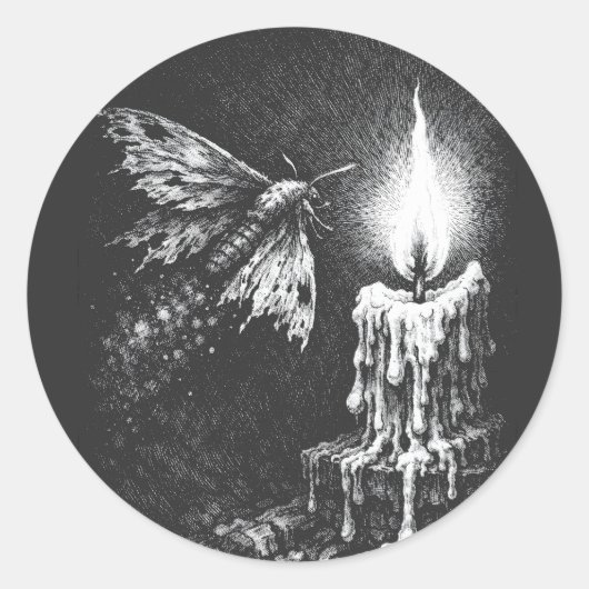 炎へと惹かれる蛾 ― BurnsInHell作 ラウンドシール (正面)