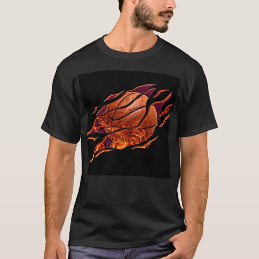 炎を上げたバスケットボール Tシャツ (正面)