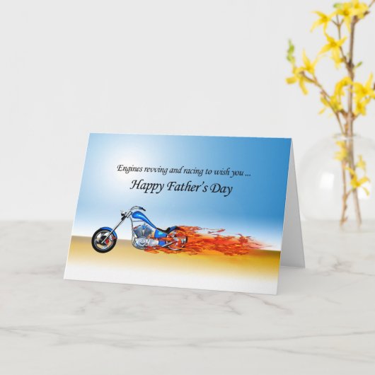 炎を上げるバイクの父の日 カード (黄色い花)