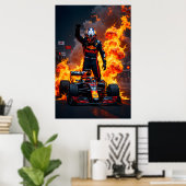 炎を伴うF1レーシングチャンピオンのお祝い ポスター (ホームオフィス)