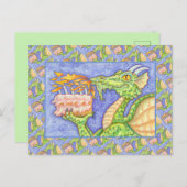 炎を吐くドラゴンが誕生日のろうそくに火をつける ポストカード (正面/裏面)