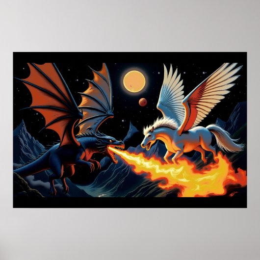 炎を吐くドラゴンとペガサス ポスター (正面)