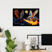 炎を吐くドラゴンとペガサス ポスター (ホームオフィス)