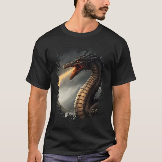 炎を吐くドラゴン ロッホネスモンスター Tシャツ (正面)