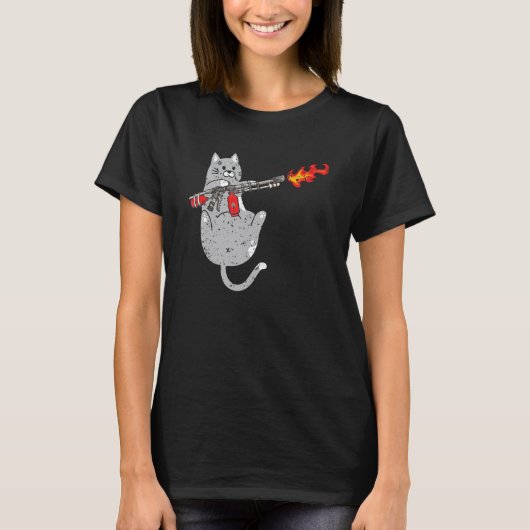 炎を吐く猫 火炎放射器 武器 キティ Tシャツ (正面)