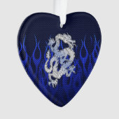 炎を競争させるクロムカーボンの青いドラゴン オーナメント (正面)