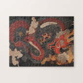 炎を纏うテクスチャード中国ドラゴン ジグソーパズル (横)