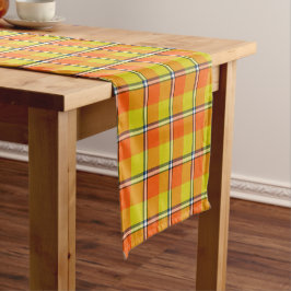 炎オレンジと鳥の花のチェック柄 ショートテーブルランナー