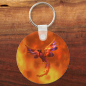 炎カラフルの飛んでいる背景に立つフェニックス キーホルダー (裏面)